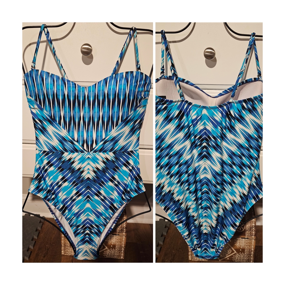 Kenneth Cole Blue Patterned One Piece Swimsuit